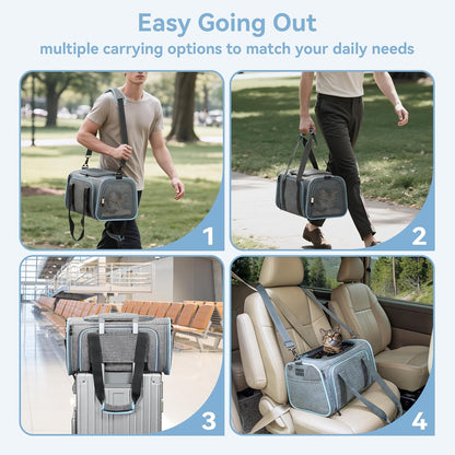 Expandable Cat Carriers Airline Approved, 16"X10"X9" Small Dog Carrier Soft-Sided Portable Washable Pet Travel Carrier with Two Extension for Kitten,Rabbit, Puppy, Small Animal
